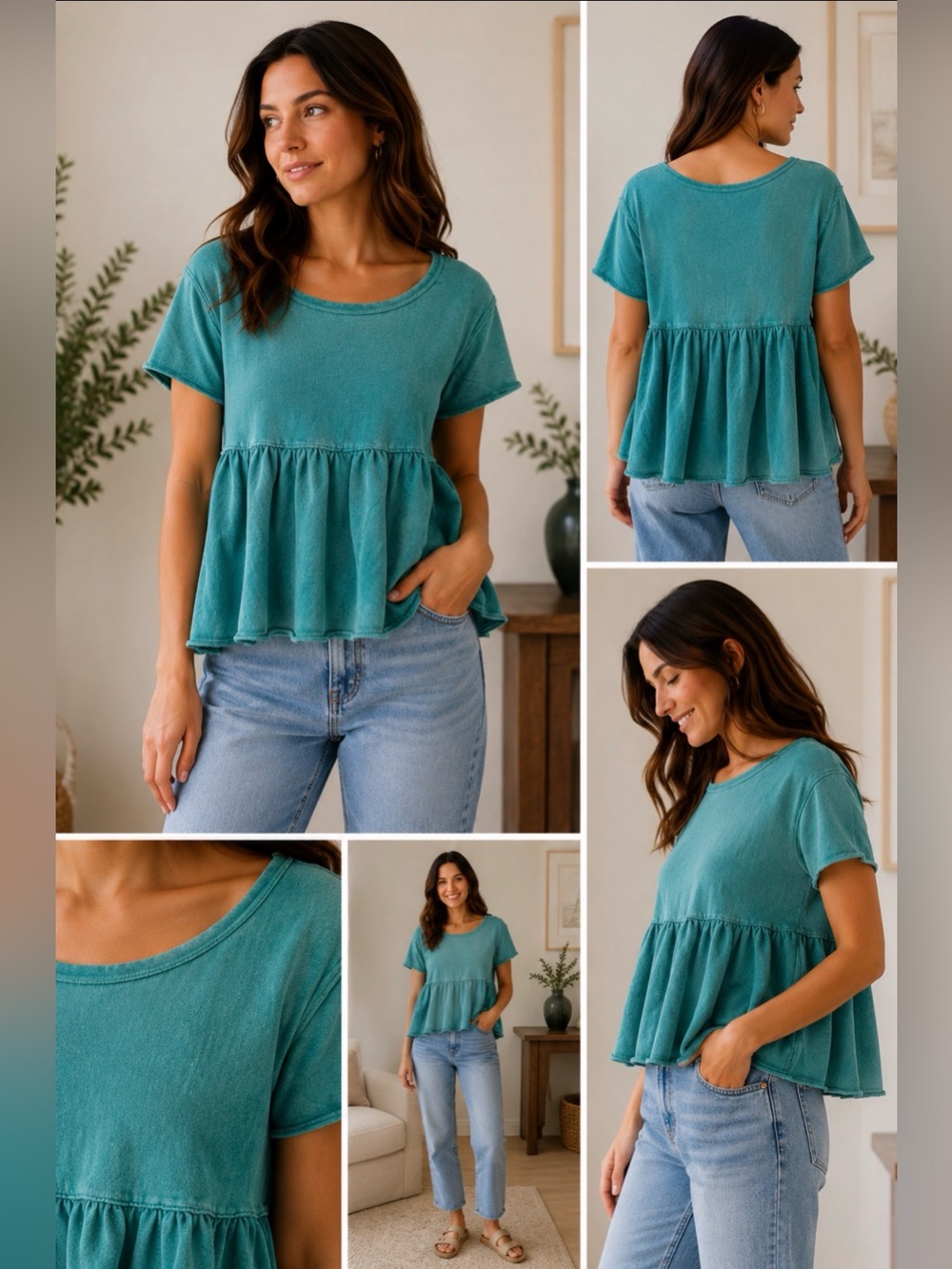 Teal Ruffle Hem Top by Free People